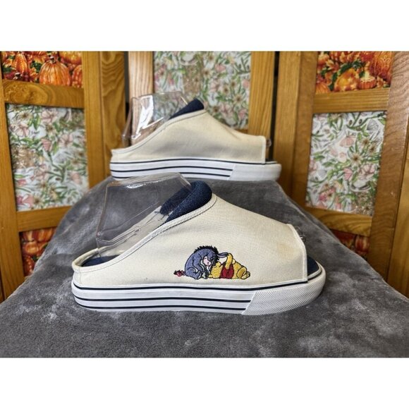 Vintage Disney Winnie Pooh White Canvas Shoes Slides Open Toe Chunky Platform 9 - Picture 1 of 10